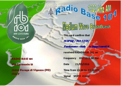 Radio Base 101 qsl Denis - Pordenone ITALY